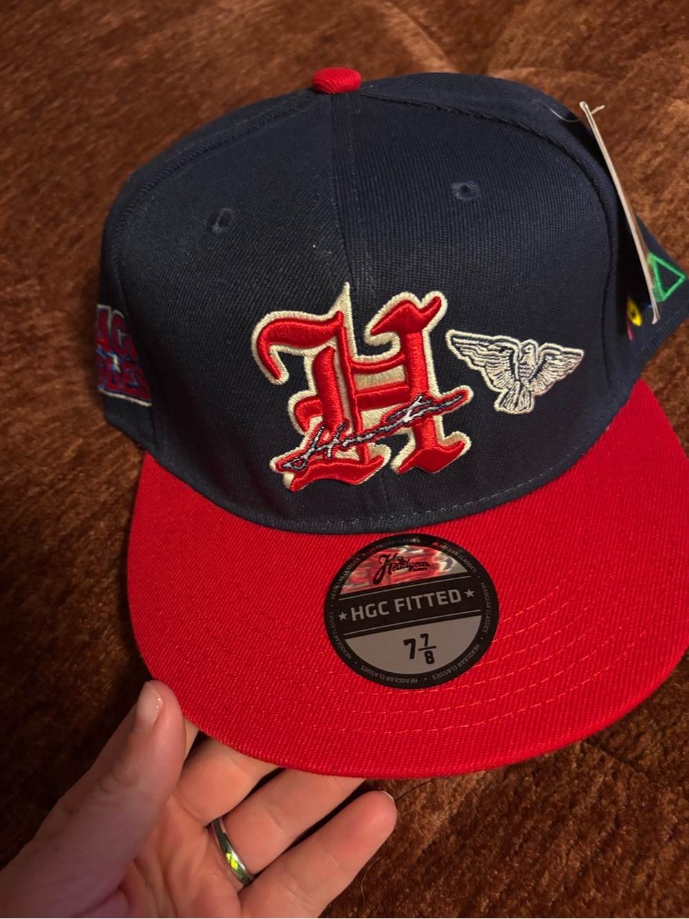 Navy and Red Fitted Baseball Cap with Embroidered 'H'
